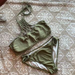 😍 Charlotte Russe Sage Green Bikini with netted high neck